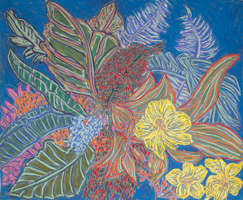Carribean Flowers, 32 x 43 inches, pastel on bugra paper, St. Martin 2017